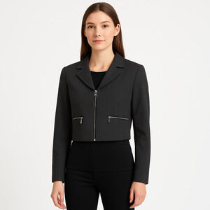 A Byer Charcoal Gray Zipper Closure Lapel Front Zip Pockets Cropped Blazer Small